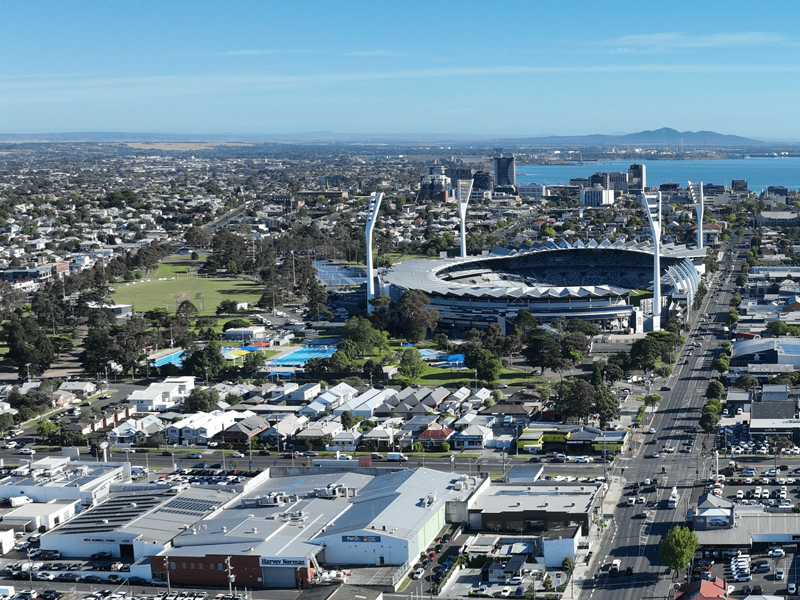 eoscan GPR investigation at GMHBA Stadium Geelong — heritage drain depth detection for stadium infrastructure upgrade planning.
