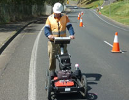 GPR radar image showing basalt rock layer escarpment depth profile — Geoscan ground penetrating radar investigation Victoria.