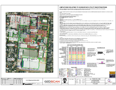 Geoscan utility survey and GPR scanning at Al Taqwa College — subsurface infrastructure mapping for architectural planning.